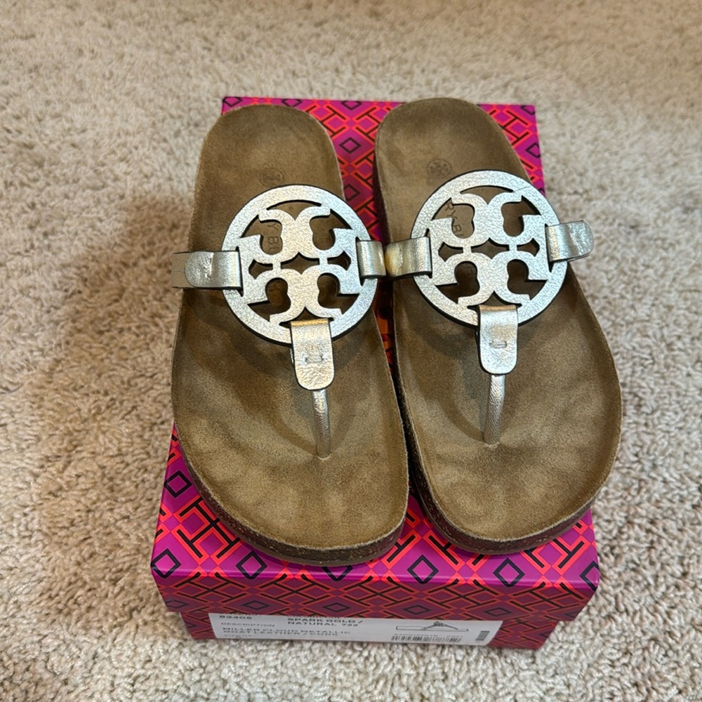 NIB Tory Burch Miller Cloud Metallic Sandals